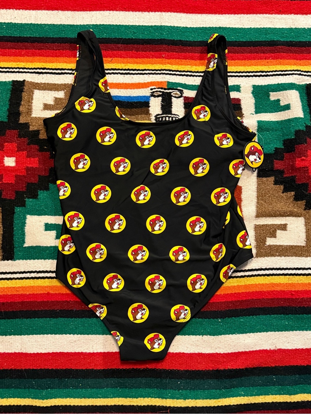 Buc-ee’s One-Piece Swimsuit with Yellow & Red Character Print